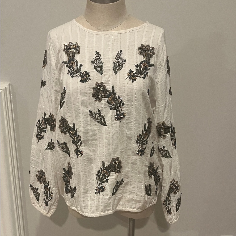 Floral Embroidered White Blouse